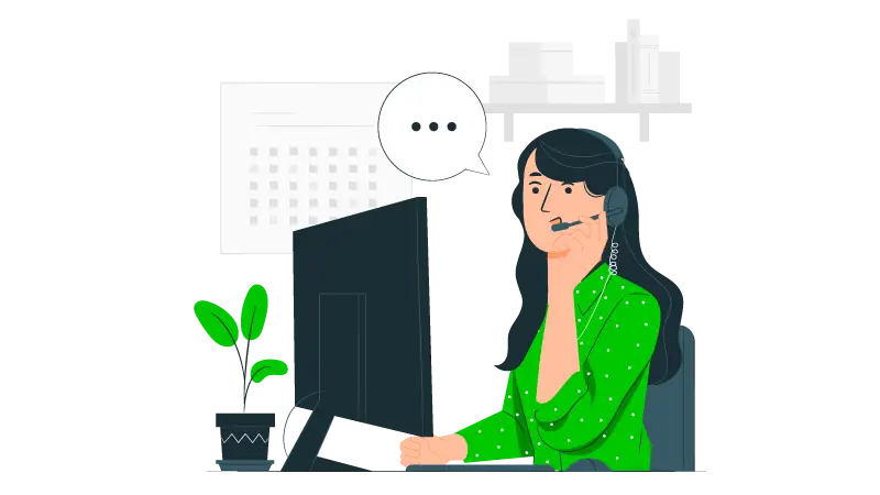 Imagem vetorizada de uma atendente de call center fazendo atendimento humanizado