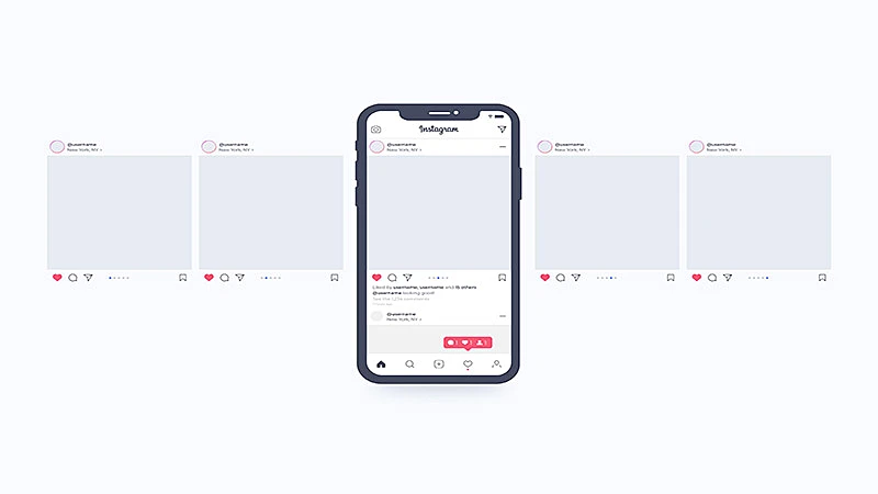 arte com um celular e vários posts de um carrossel do instagram