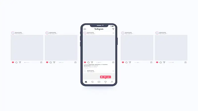 arte com um celular e vários posts de um carrossel do instagram