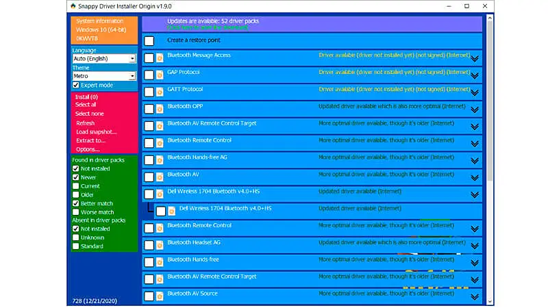 imagem que mostra a interface do atualizador de driver gratuito Snappy Driver Installer