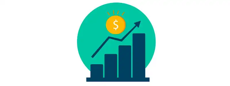 vendas gráfico indicando a melhora gerada pela automação de vendas com uma moeda no meio