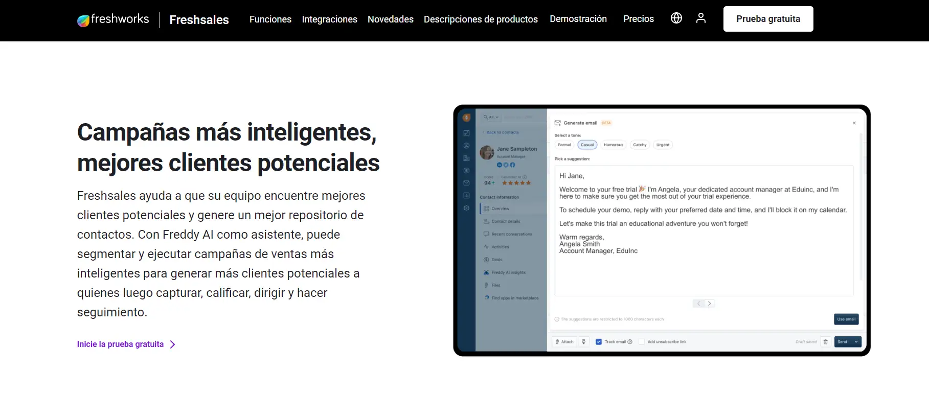 Pantalla de Freshsales sobre automatización con IA