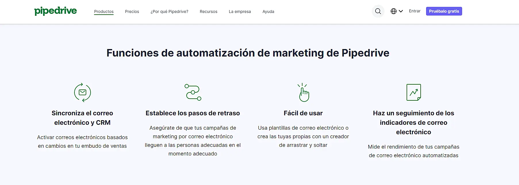 Pantalla de Pipedrive sobre automatización de marketing