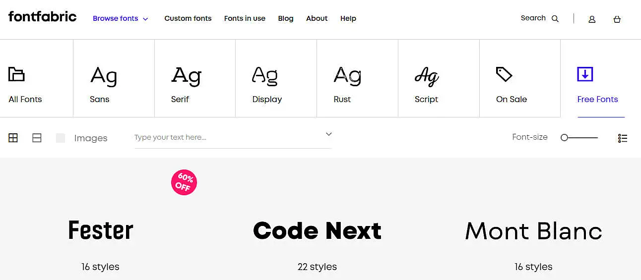 Tela inicial do FontFabric