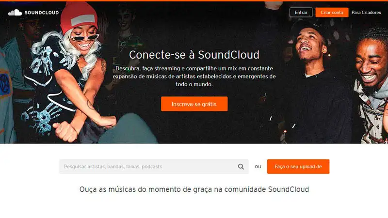 Captura de tela do site para baixar música Soundcloud com o texto "Conecte-se À SoundCloud"