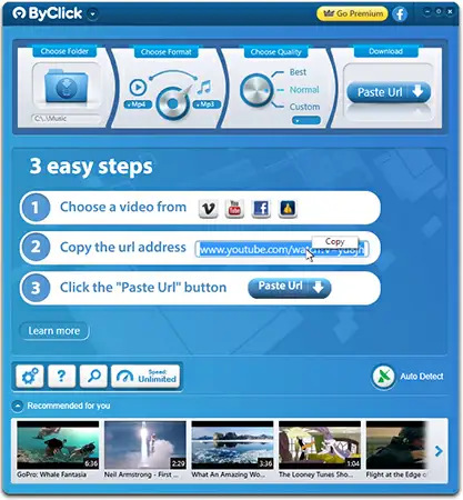 Captura de tela de como baixar vídeo do Facebook usando o ByClick Downloader