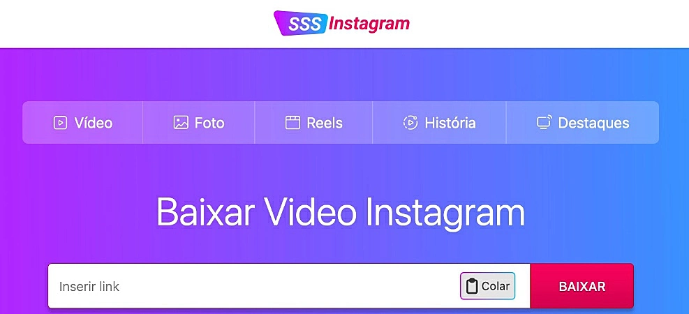 captura de tela de como baixar video do instagram usando o SSSInstagram
