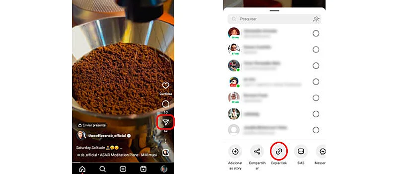 capturas de tela mostrando os dois primeiros passos de como baixar video do instagram no celular