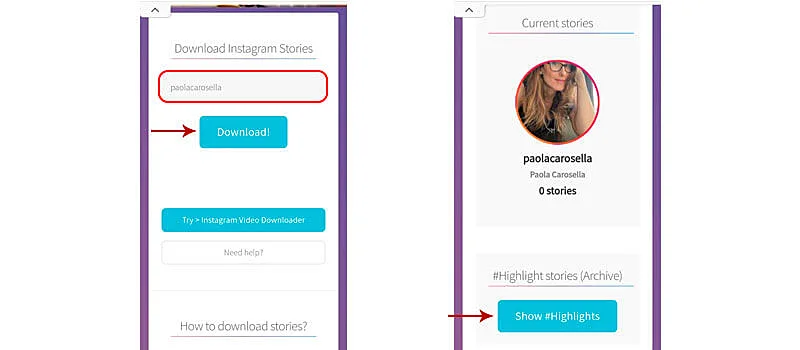capturas de tela mostrando como baixar videos de destaque do Instagram pelo celular