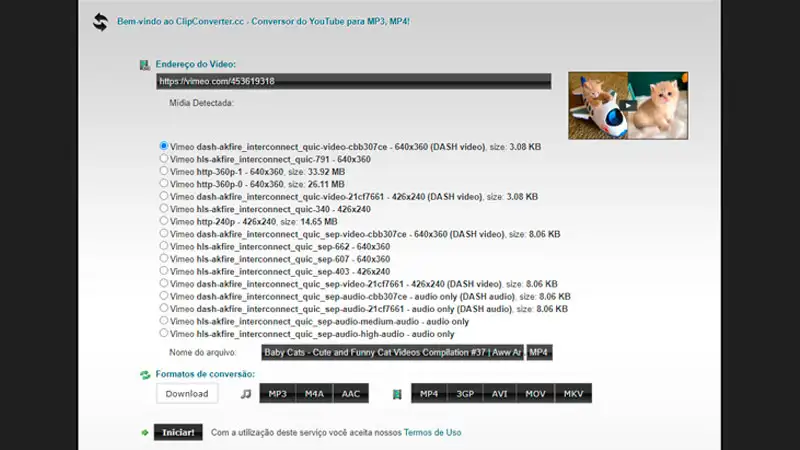 ClipConverter Captura de tela do site ClipConverter