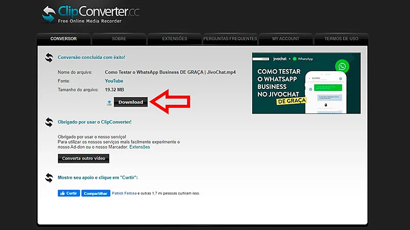 Bajar vídeo con ClipConverter, paso 3