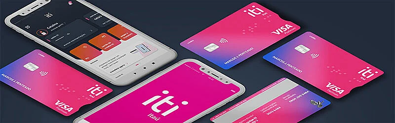 Imagem com diversos cartões Iti e celulares com aplicativo Iti