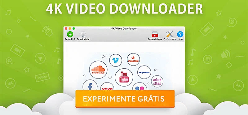 Logo da 4K video downloader e botão para que você possa acessar e começar a baixar gratuitamente.
