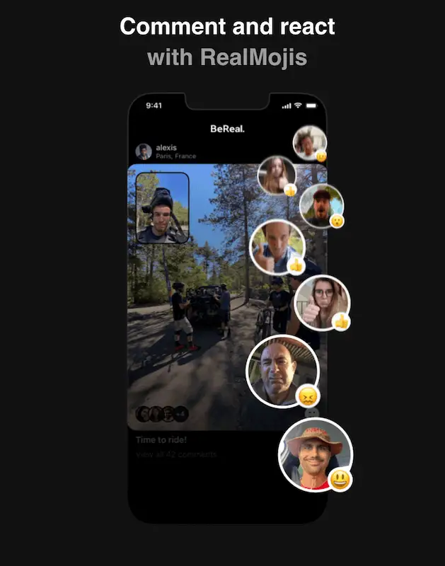 BeReal app realmojis The image shows people reaction to a BeReal post