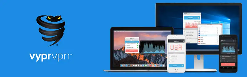 Best VPN for multiple devices - Vypr The image shows Vypr's logo, and several devices' screens.