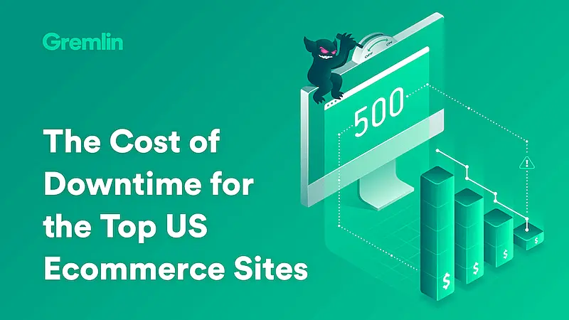 The screen shows Gremlin's website where it's written "The cost of Downtime for the Top US Ecommerce Sites"