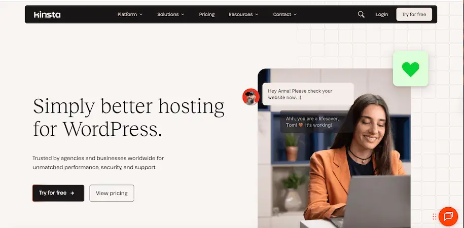 Kinsta's website