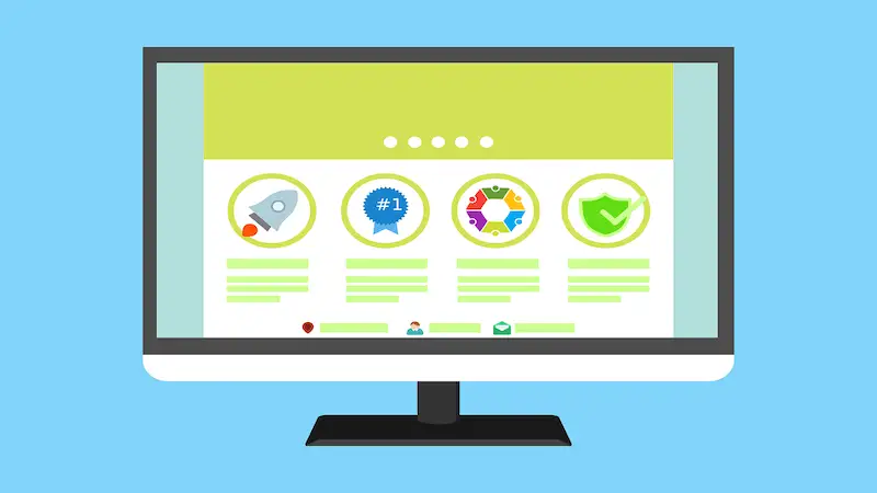 The image shows a computer screens with icons on it. 