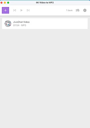 4K Video to MP3 app interface with a video file ready to be converted into MP3 audio.