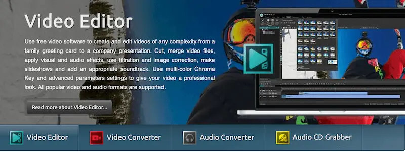 VSDC page showing it's features