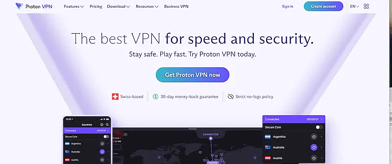 ProtonVPN. home page