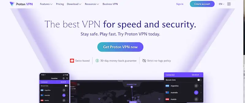 ProtonVPN. home page