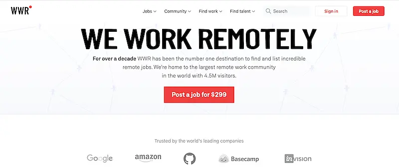 We Work Remotely home page