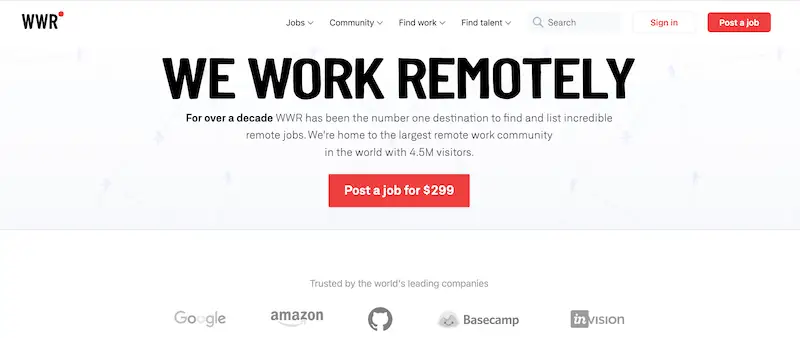 We Work Remotely home page