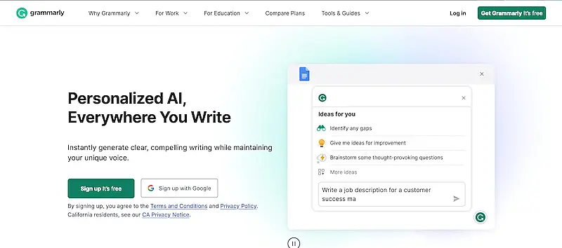 Grammarly homw page