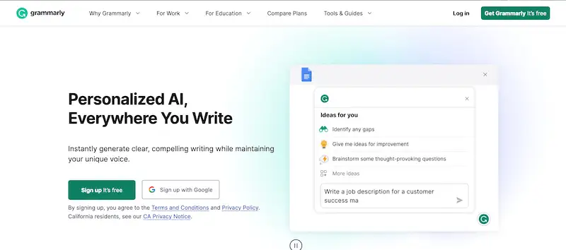 Grammarly homw page
