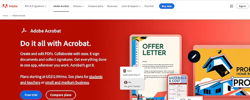Adobe Acrobat website