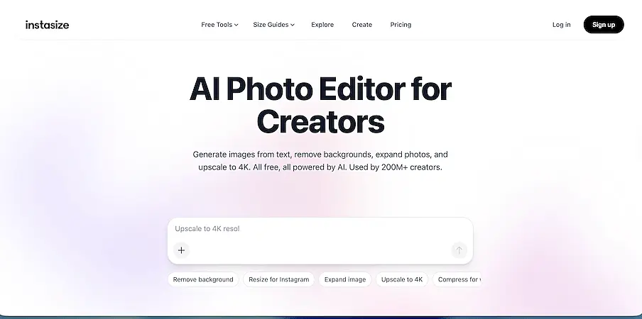 Instasize's home page