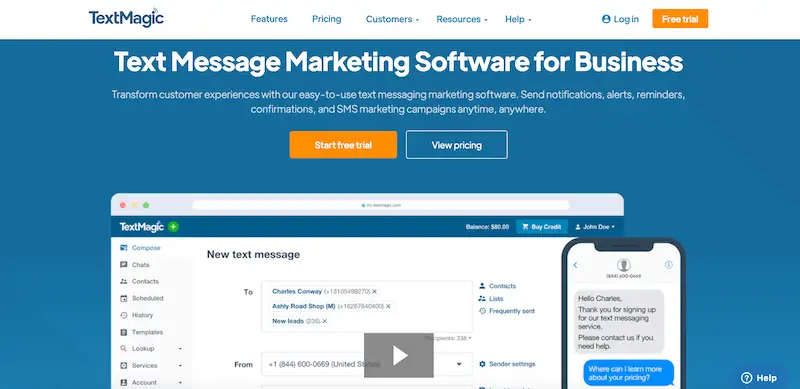 Best SMS marketing software TextMagic TextMagic home page