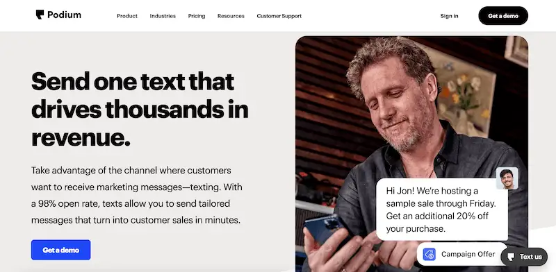 Best SMS marketing software Podium Podium SMS marketing page