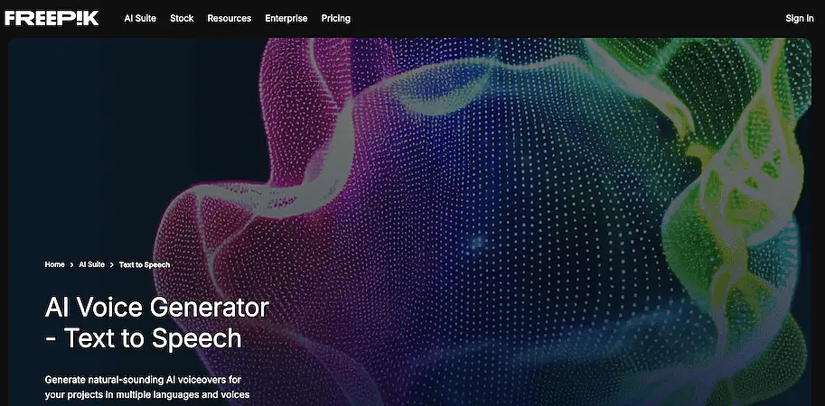 Freepik AI Voice Generator's page