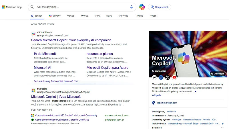 captura de tela do bing