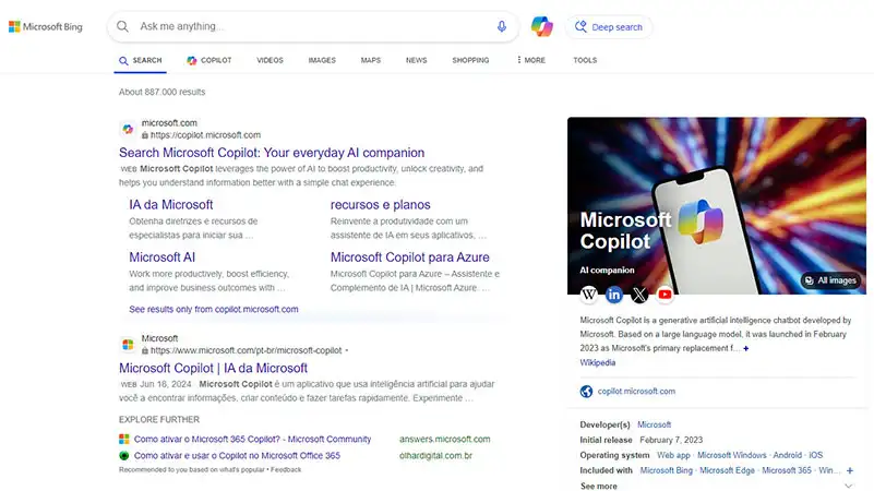 captura de tela do bing