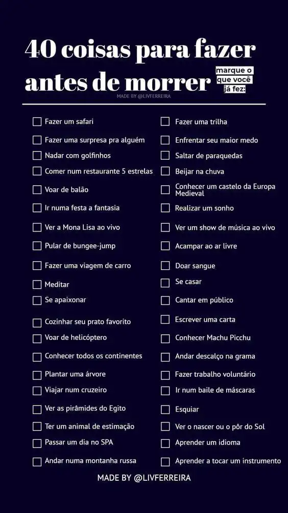 Imagem para postar na brincadeira de 40 coisas