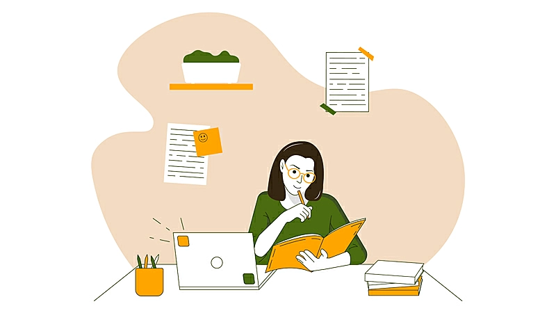 Ilustração de uma menina utilizando um computador