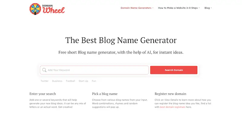 Domain Wheel blog name generator