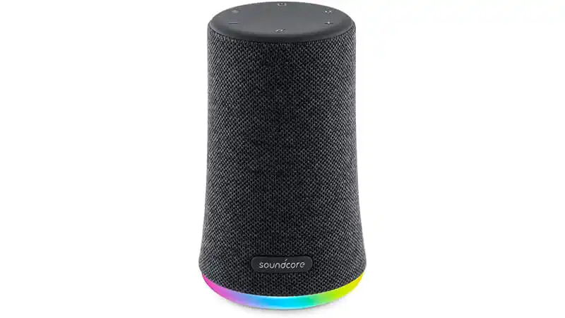 imagem de um bluetooth speaker Soundcore Mini na cor preta com iluminação RGB na base