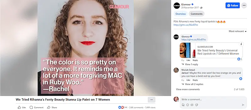 Glamour magazine Facebook post