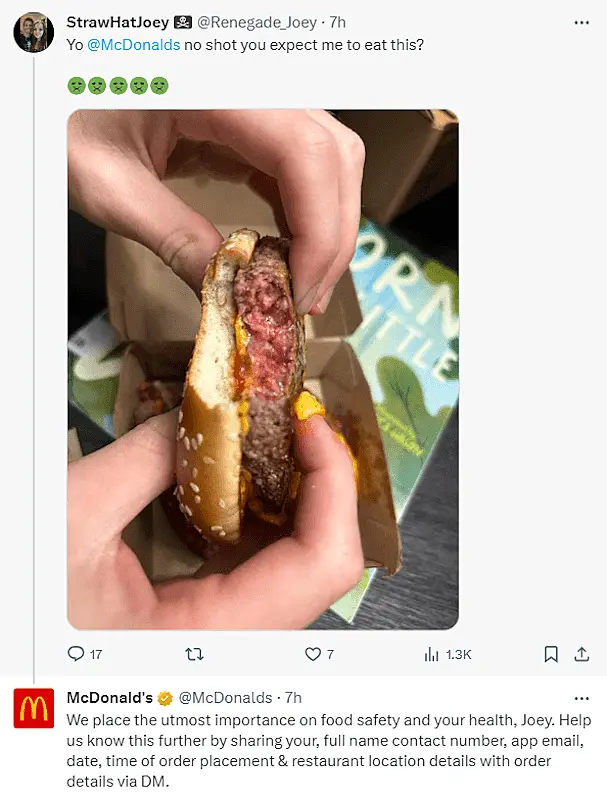The image shows a tweet post about a McDonalds