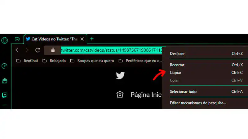 imagem que explica como copiar um endereço ou URL de um Tweet