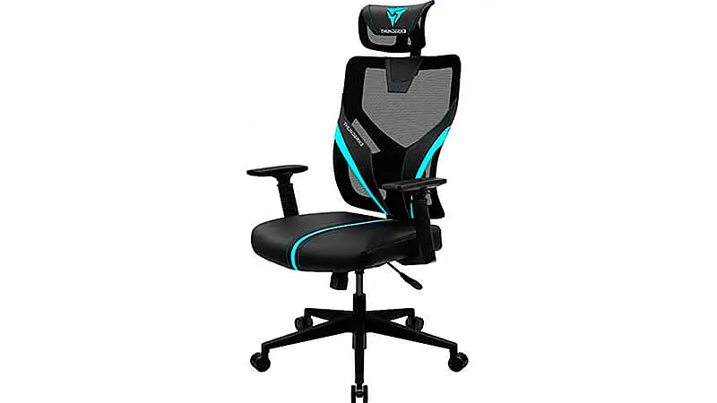 imagem de uma cadeira ergonômica Presidente ThunderX3 na cor preta com encosto em tela mesh e detalhes em azul