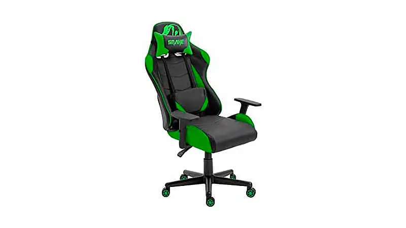 imagem de uma cadeira gamer Krait Snake na cor preta com detalhes em verde