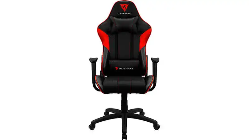imagem de uma cadeira gamer Thunder X3 na cor preta com detalhes em vermelha