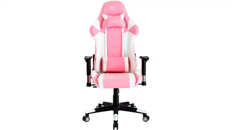 Cadeira Gamer Rosa Havit imagem de uma cadeira gamer rosa e branca da Havit