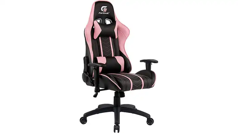 Cadeira Gamer Rosa Fortrek imagem de uma cadeira gamer rosa e preta da Fortrek
