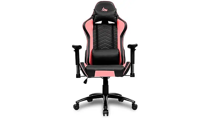 imagem de uma cadeira gamer rosa e preta Donek da Pichau
